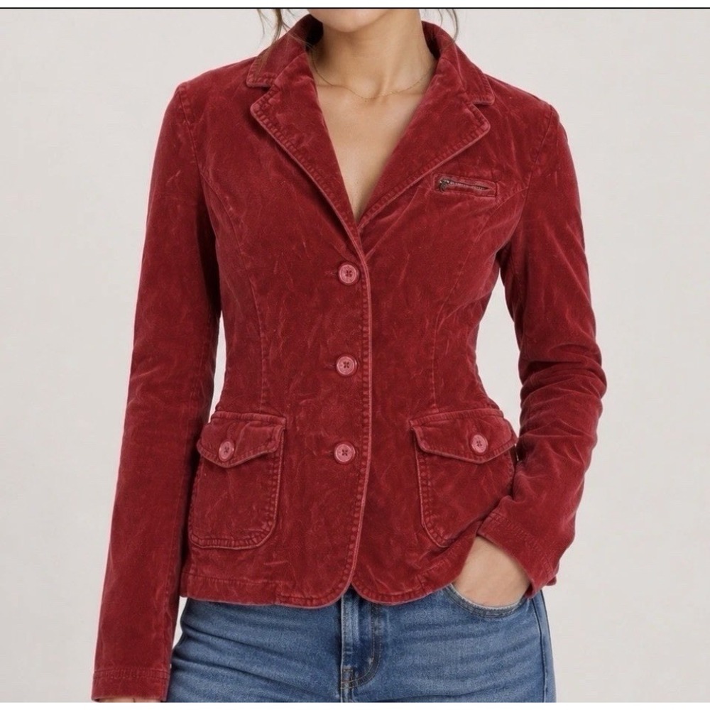 Vintage Y2K American Eagle Outfitters Velvet Blazer Jacket Womens Medium Red